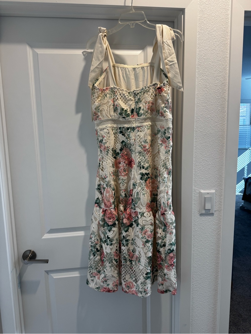 Lily Mcbee Cream Lace Overlay Midi Dress with Pastel Florals - Picture 4 of 6